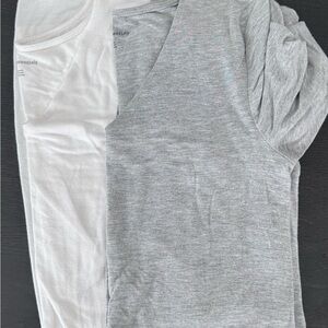 Essentials Maternity 2-Pack V-Neck Tops in White and Light Gray